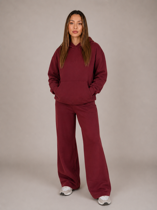 Womens Wide Leg Trackpant - Burgundy