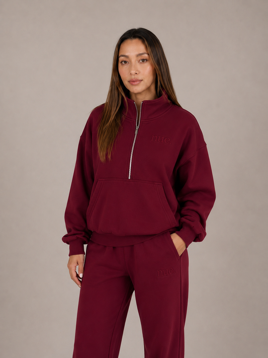 Unisex 3/4 Zip - Burgundy