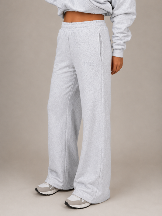 Womens Wide Leg Trackpant - Light Grey