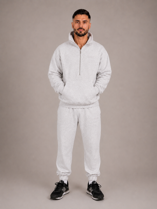 Unisex 3/4 Zip Sweater - Light Grey