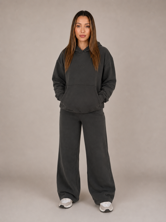 Womens Wide Leg Trackpant - Washed Black
