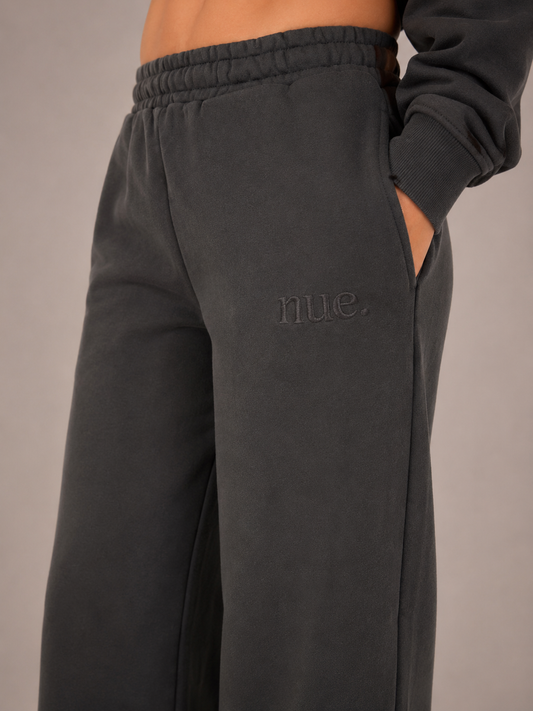 Womens Wide Leg Trackpant - Washed Black