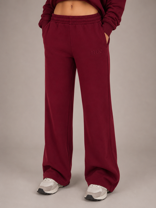 Womens Wide Leg Trackpant - Burgundy