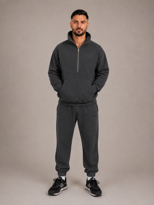 Unisex 3/4 Zip - Washed Black