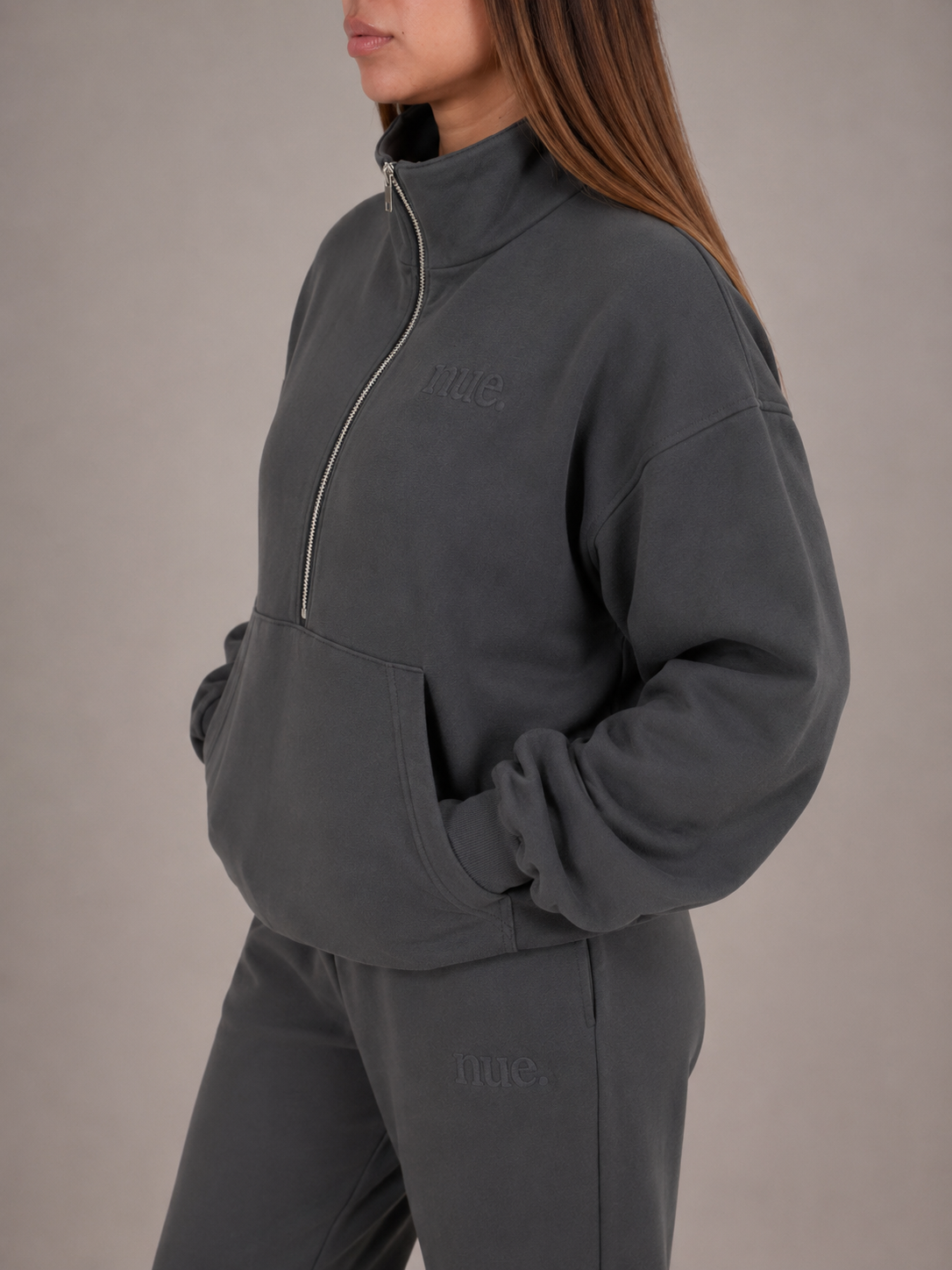 Unisex 3/4 Zip - Washed Black