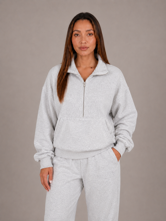 Unisex 3/4 Zip Sweater - Light Grey