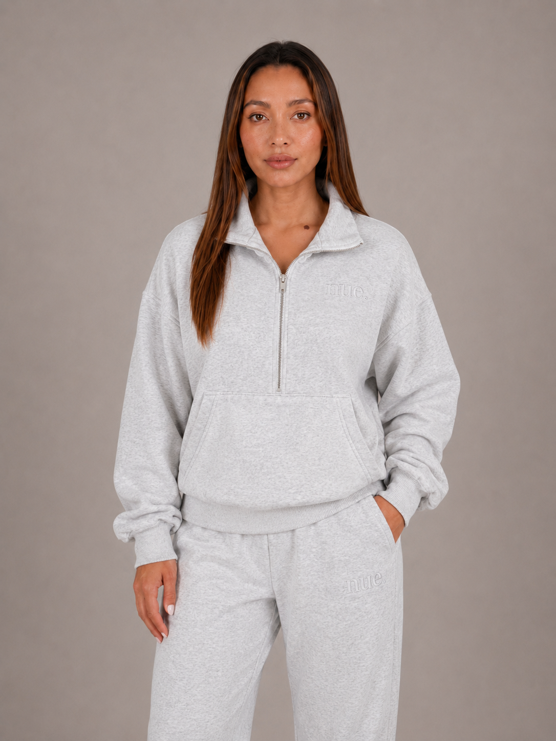 Unisex 3/4 Zip Sweater - Light Grey